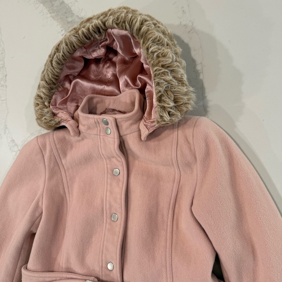Express Button Front Wool/Cashmere Blend Pea Coat Faux Fur Trim Women’s 6 Pink - Picture 3 of 10